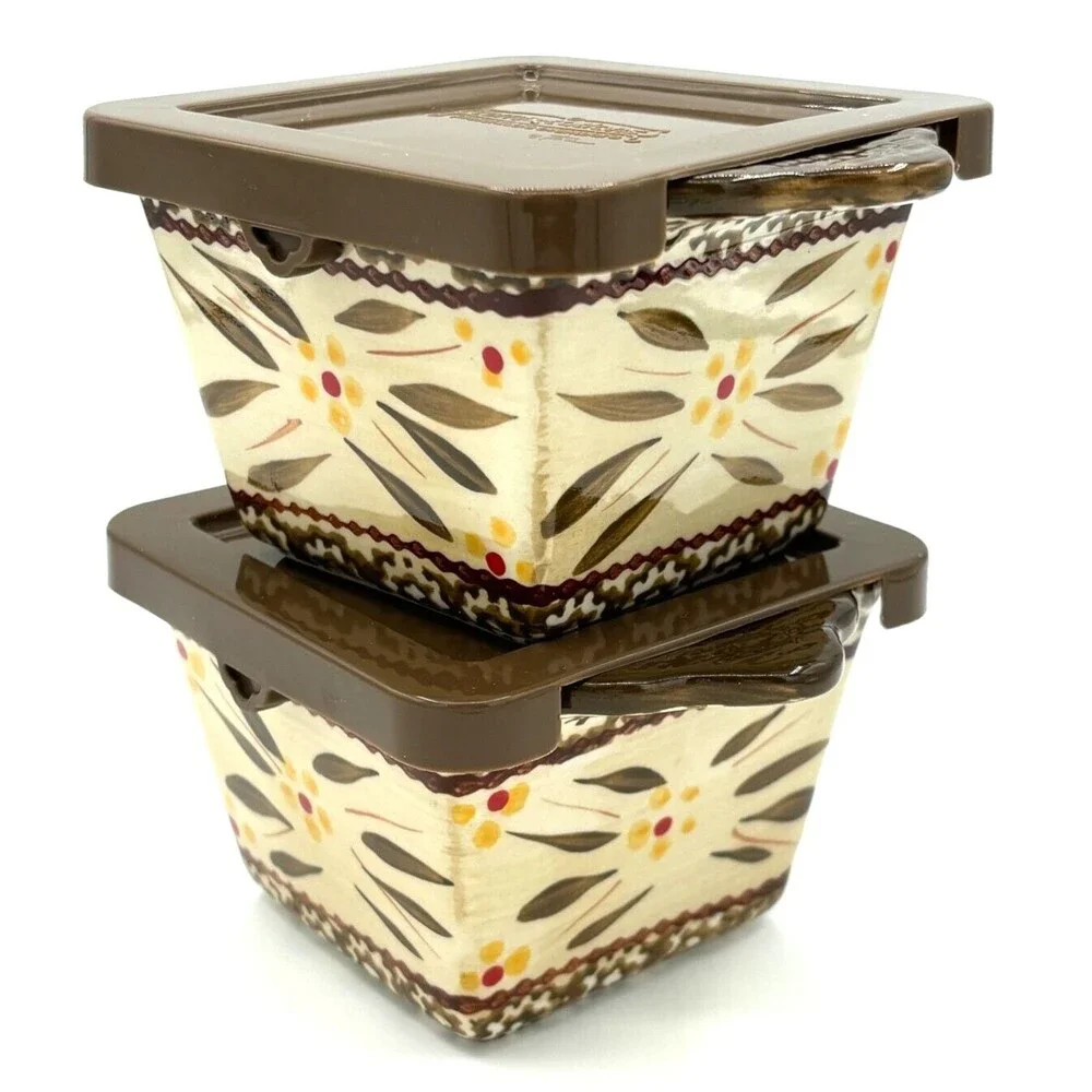 Temp-Tations by Tara Ramekins Square Serving Bowls‎ 10oz w/Lids & Metal Carrier
